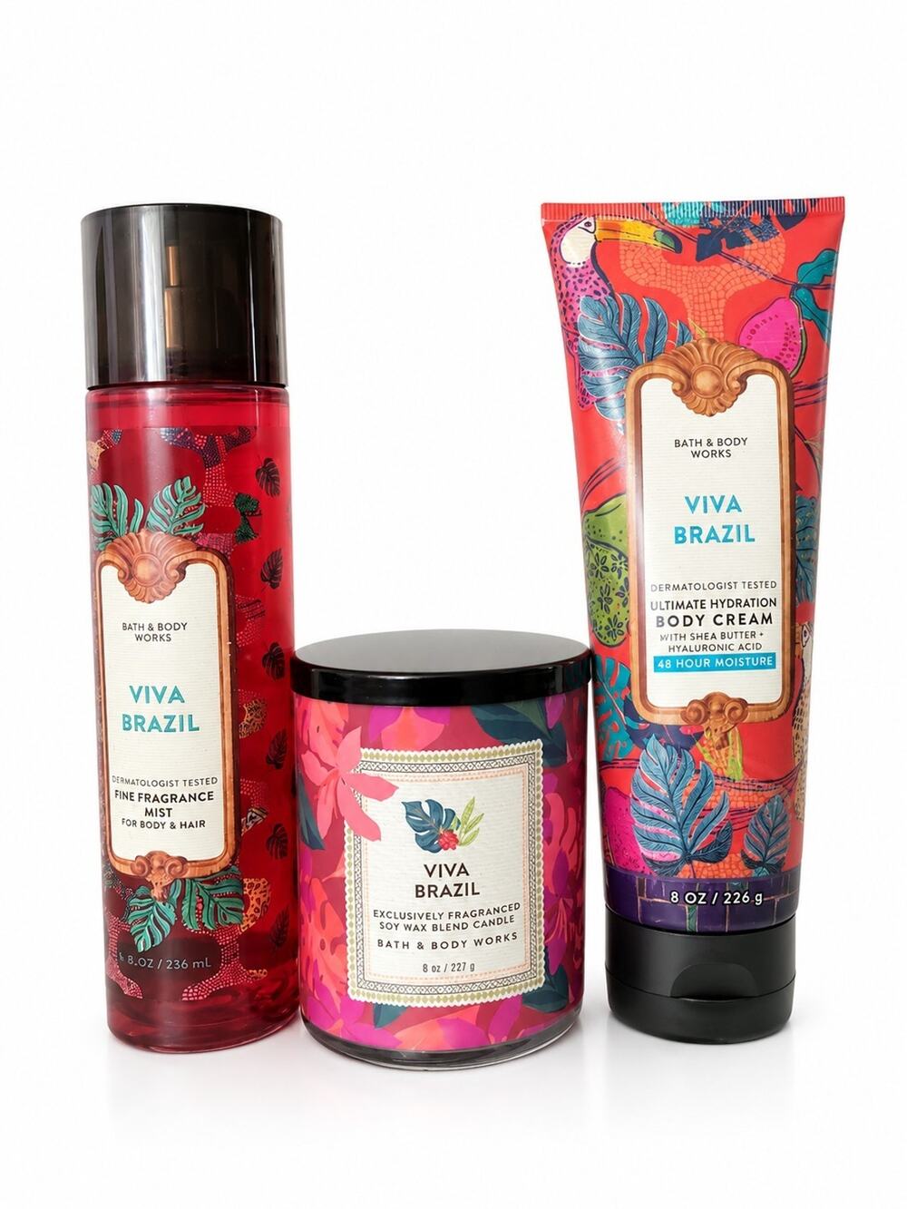Bath & Body Works Viva Brazil Gift Set Candle/Fragrance Mist Spray/Body Cream